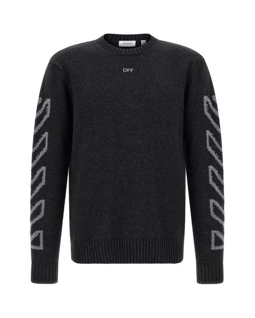Off-White c/o Virgil Abloh Black 'diag Arrow Fuzzy' Sweater With Intarsia for men