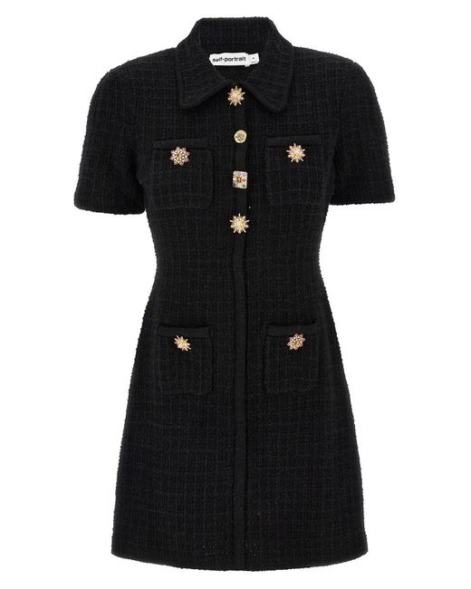 Self-Portrait 'Black Jewel Button Knit Mini' Dress