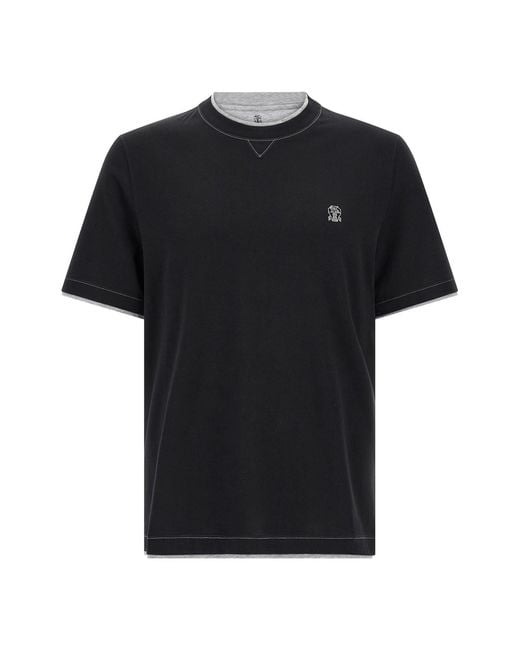 Brunello Cucinelli Black Double Layer T-shirt for men