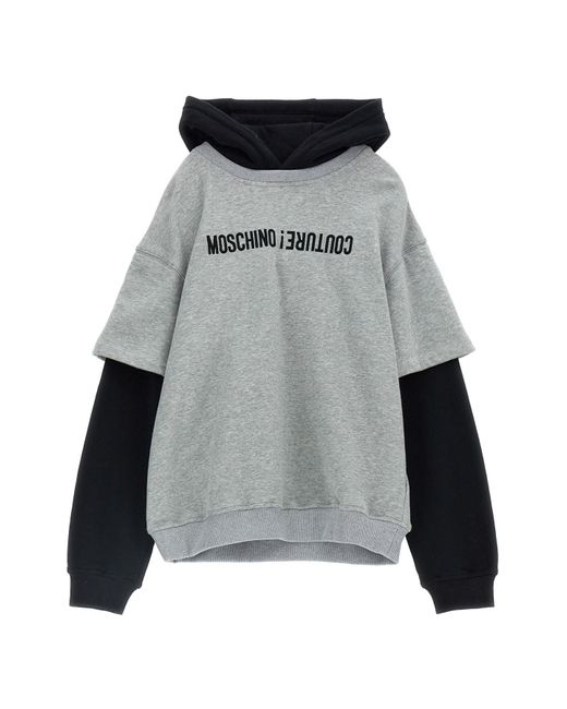 Moschino Gray Logo Embroidery Hoodie for men