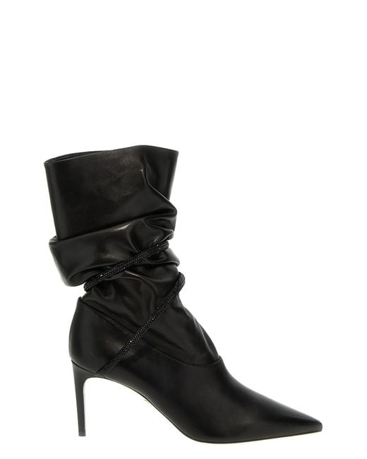 Rene Caovilla Black Rhinestone Nappa Ankle Boots