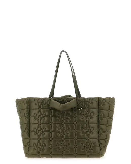 Ganni Green 'quilted Re-tech Xxl Tote' Shopping Bag