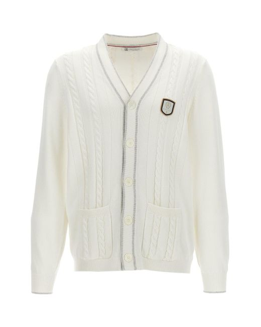 Brunello Cucinelli White Logo Patch Cardigan for men