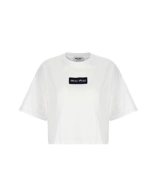 Miu Miu White Pailletten-Logo-T-Shirt