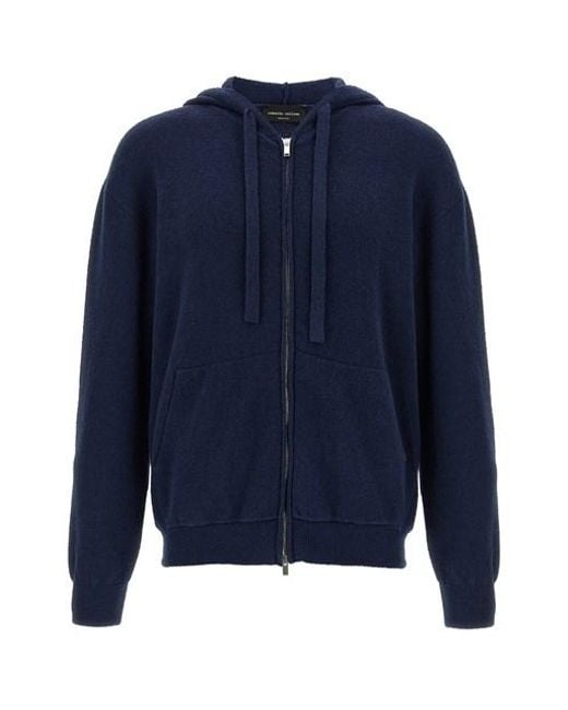 Felpa con cappuccio spugnoso di Roberto Collina in Blue da Uomo