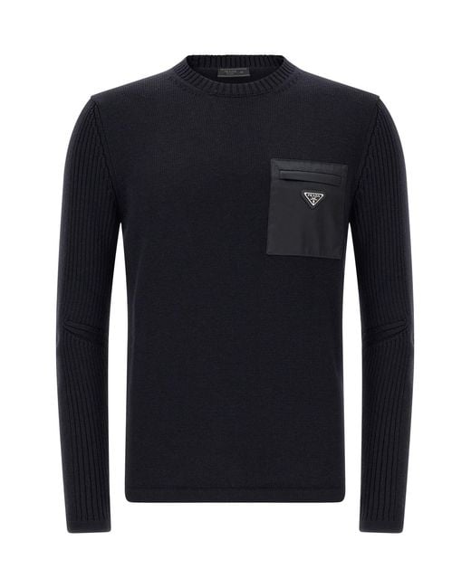 Prada Blue 're-nylon' Pocket Sweater for men