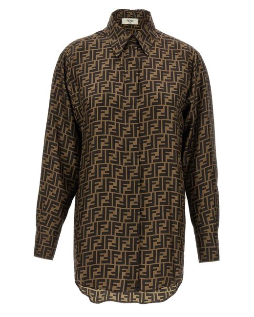 Fendi Brown Seidenhemd Mit Ff-Print