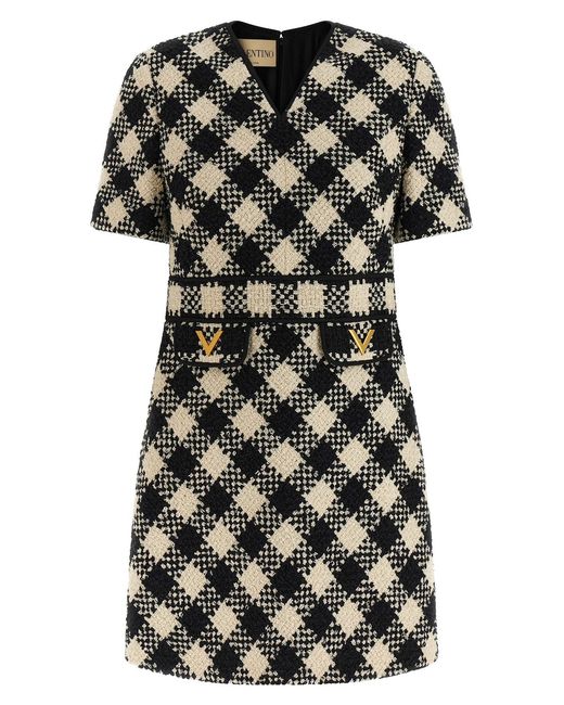 Valentino Garavani Black Damier Tweed Dress