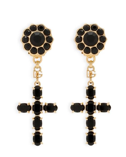 Dolce & Gabbana Black Cross Pendant Earrings