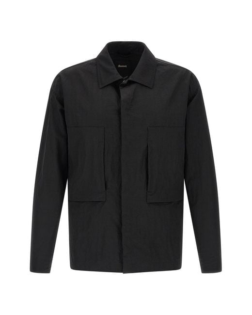 Laminar Black Shacket Rippled Effect for men