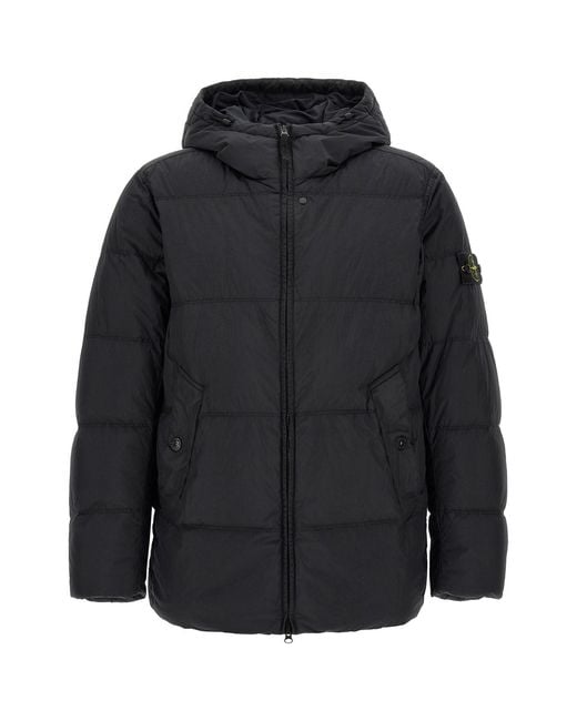 Stone Island Black Ruffled Effect Down Jacket for men