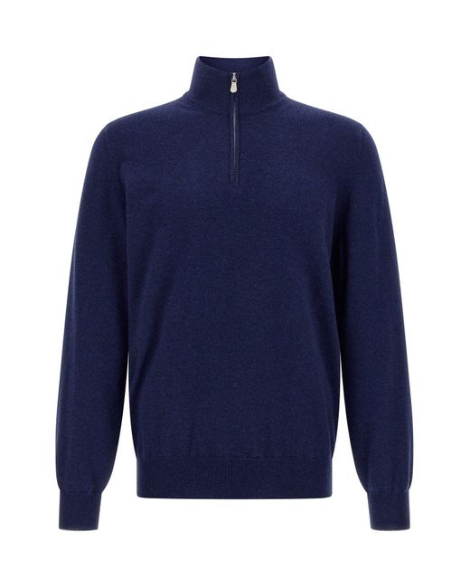 Brunello Cucinelli Pullover Mit Halbem Reißverschluss in Blue für Herren