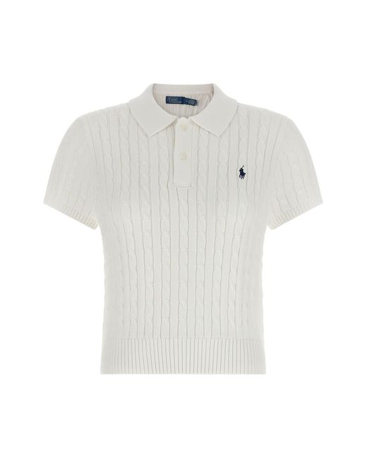 Polo Ralph Lauren White Braided Crop Polo Shirt