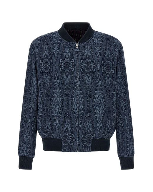 Etro Blue Jacquard Bomber Jacket for men