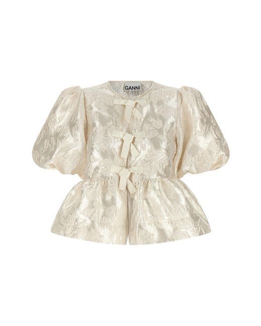Ganni White 'satin Peplum' Blouse