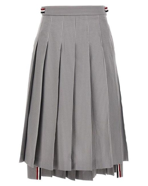 Thom Browne Gray Pleated Midi Skirt Skirts