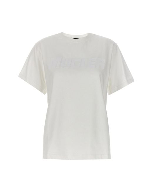 Mugler White Gummiertes T-Shirt Mit Logo