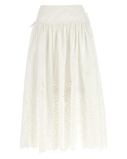 Women's White Self Design Flared Midi Skirt