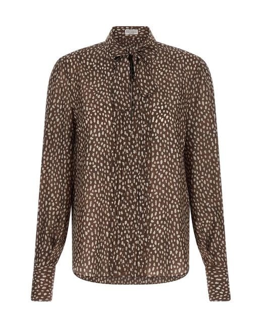 Brunello Cucinelli Brown Lavallière Collar Shirt