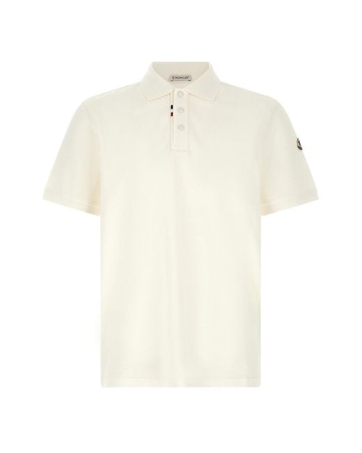 Moncler White Logo Patch Polo Shirt for men