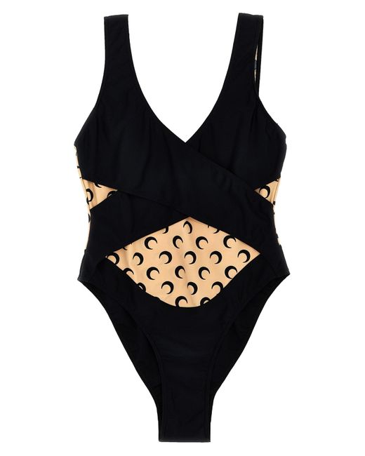 MARINE SERRE Black 'all Over Moon' One-piece Swimsuit