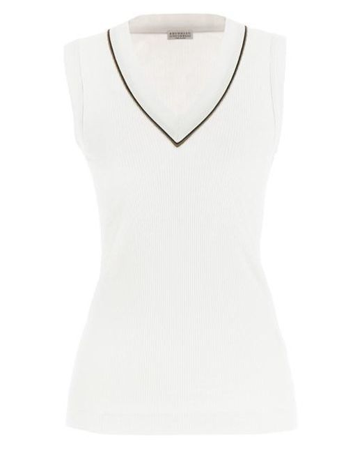 Top 'Shiny Piping' di Brunello Cucinelli in White