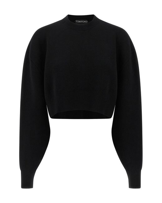 Tom Ford Black Cropped Sweatshirt With Balloon Sleeves