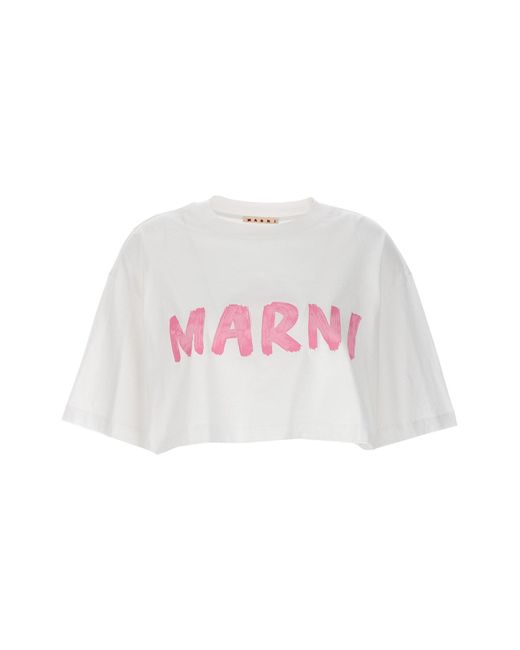 Marni Pink Cropped-T-Shirt Mit Logodruck