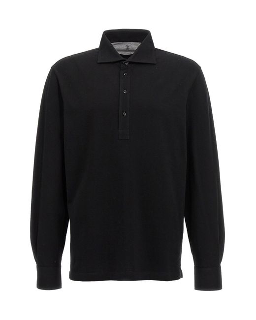 Brunello Cucinelli Black Cotton Polo Shirt for men