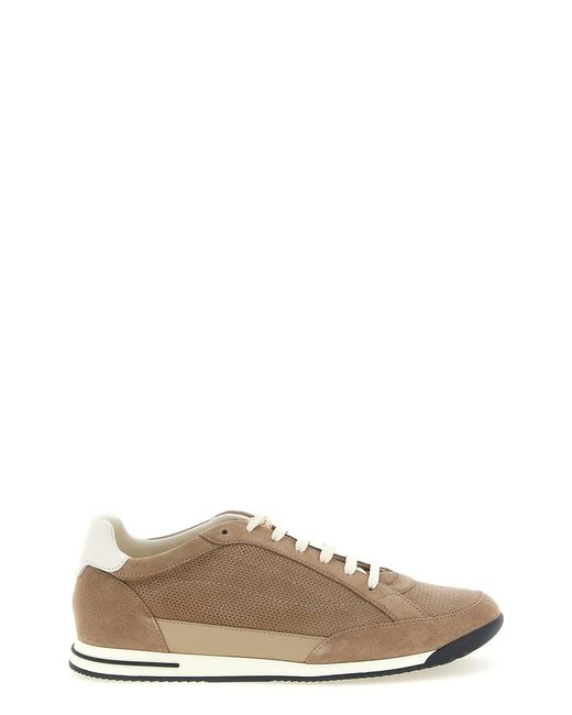 Brunello Cucinelli Brown Knit-Effect Suede Sneakers for men