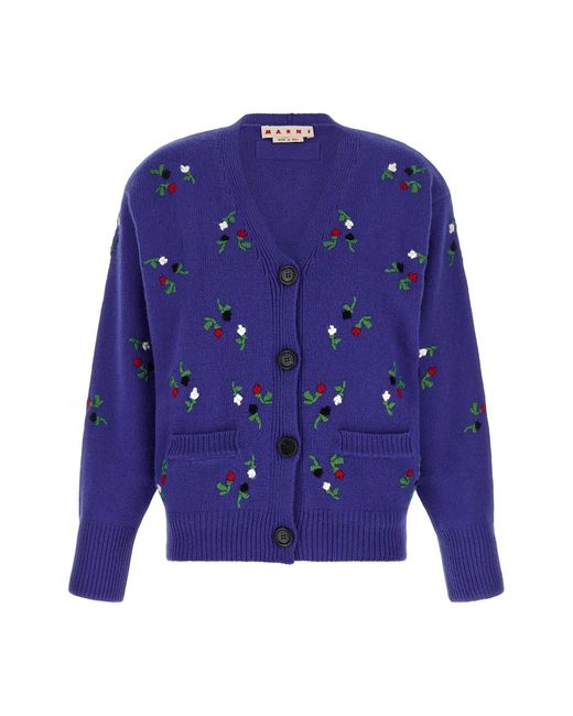 Marni Blue Floral Embroidery Cardigan