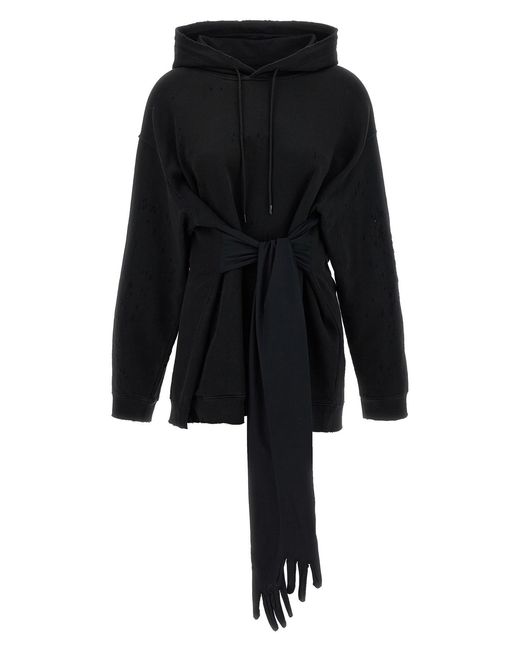 MM6 by Maison Margiela Black Hoodie Dress With Gloves