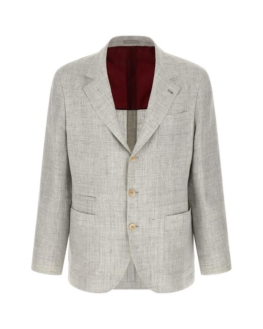 Brunello Cucinelli Gray Linen Operated Blazer for men