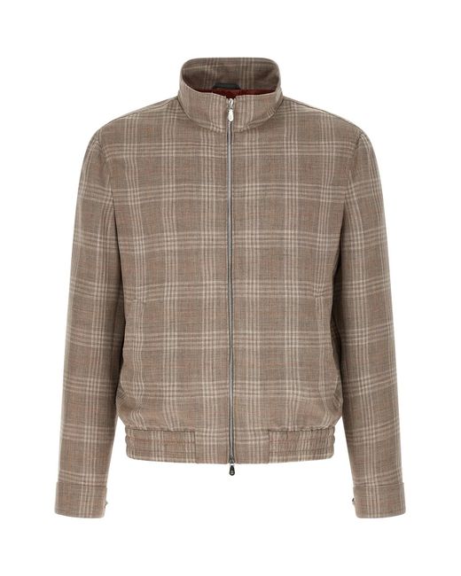 Brunello Cucinelli Brown Tartan Jacket for men
