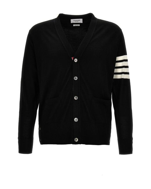 Thom Browne Black V-Neck Wool Cardigan With Striped Accent Details for men