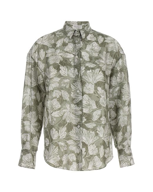 Brunello Cucinelli Gray Patterned Silk Shirt