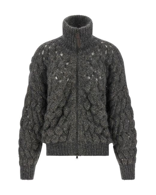 Brunello Cucinelli Gray 'dazzling Waves' Cardigan