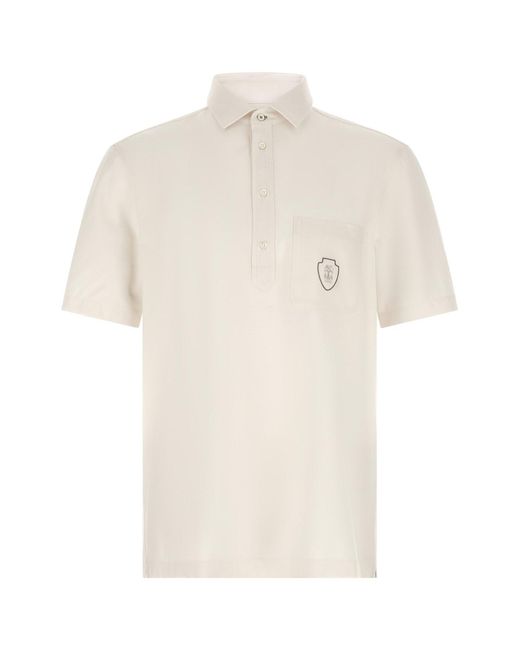 Brunello Cucinelli White Heraldic Logo Polo Shirt for men