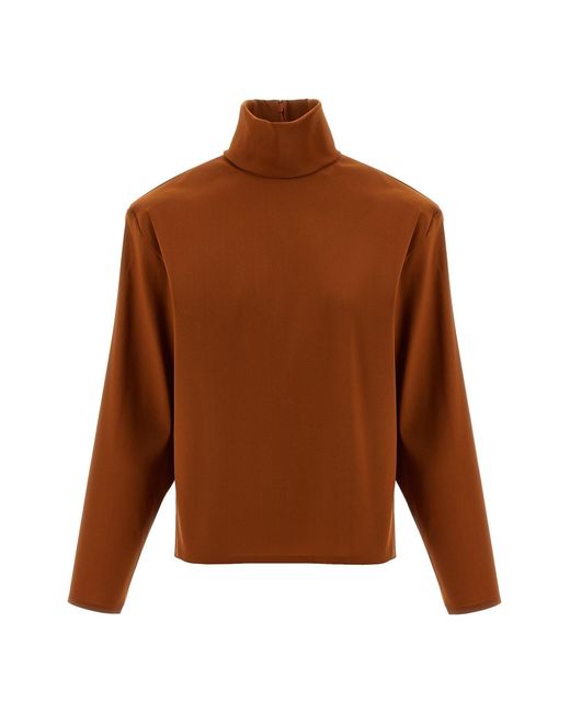 Saint Laurent Brown Structured Shoulder Sweater