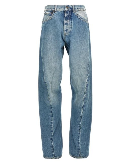 Maison Margiela Blue Diagonal Stitched Denim Jeans for men