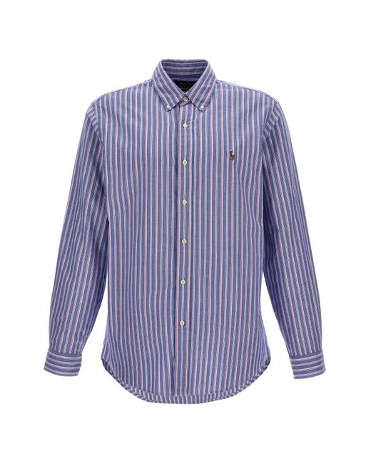 Polo Ralph Lauren Gestreiftes Hemd Mit Logostickerei in Purple für Herren