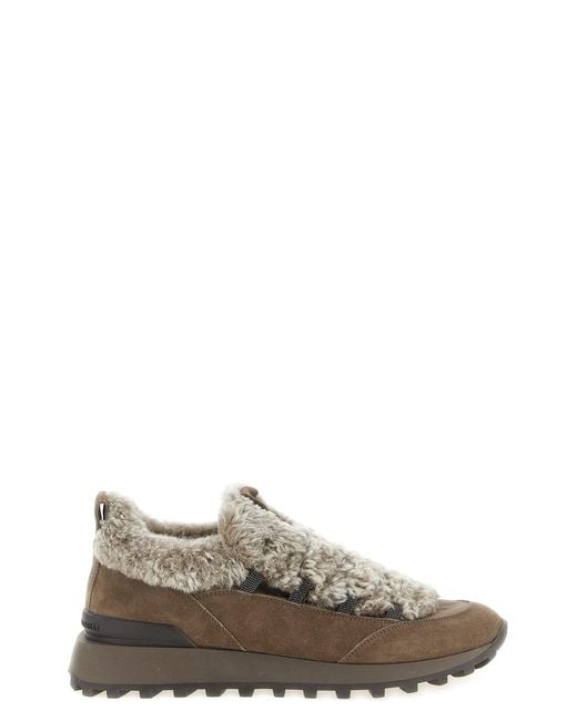 Brunello Cucinelli Brown 'monile' Shearling Sneakers
