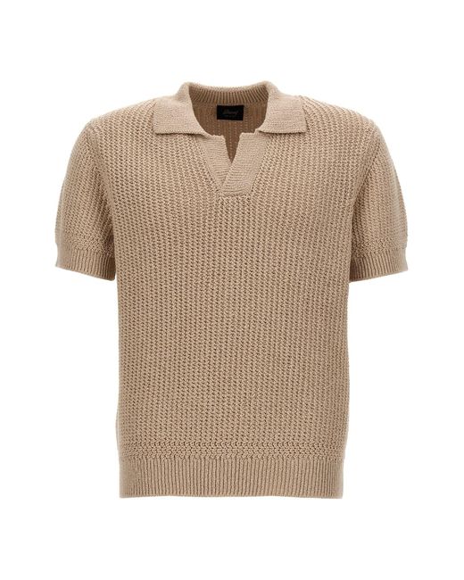 Brioni Natural Knitted Polo Shirt for men