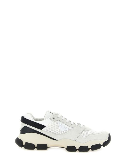 Prada White Mesh And Suede Sneakers