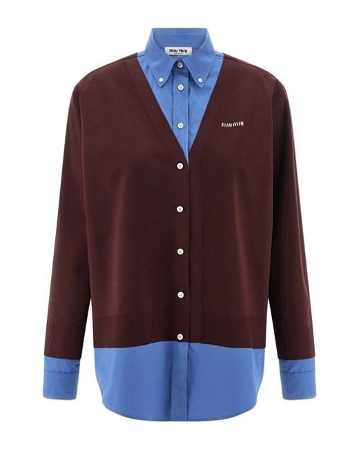 Miu Miu Purple Poplin And Cashmere Shirt