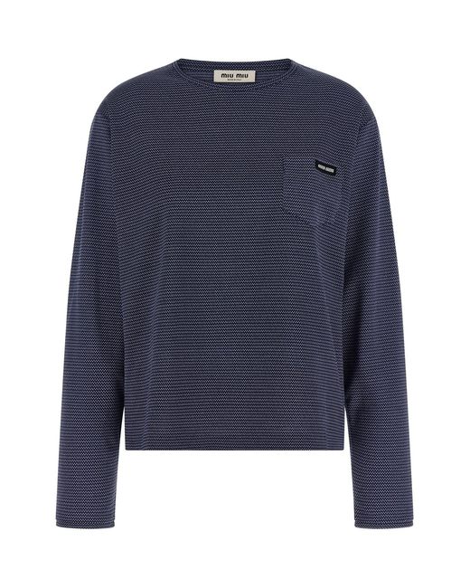 Miu Miu Blue Jacquard Jersey T-shirt