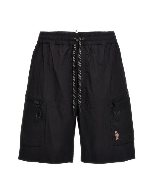 3 MONCLER GRENOBLE Black Reflective Logo Ripstop Bermuda Shorts for men