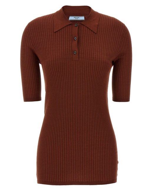 Prada Brown Ribbed Polo Shirt