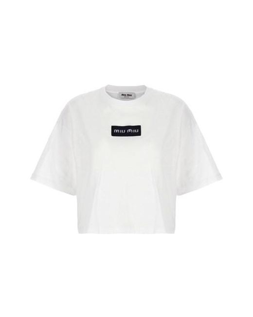Miu Miu White Sequins Logo T-shirt