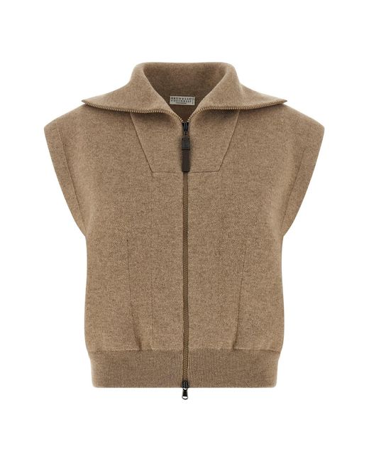 Brunello Cucinelli Brown 'shiny Zipper Pull' Vest